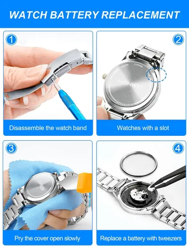 Miniatura 4 de JOREST Kit de herramientas de reparación de reloj para reemplazo de batería, ajuste de tamaño de correa, removedor de pasadores de eslabones