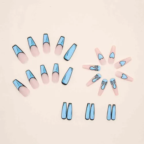 Miniatura 3 de Foccna Uñas postizas a presión color azul cómic, extra largas, uñas postizas acrílicas, ataúd de dibujos animados, uñas postizas para mujeres