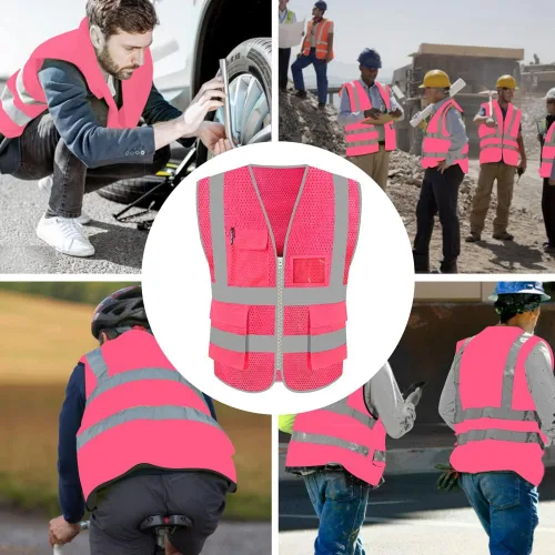 Miniatura 6 de FEimaX Chaleco de seguridad de alta visibilidad, chaleco de trabajo reflectante de malla para hombres y mujeres con bolsillos y cremallera, cumple