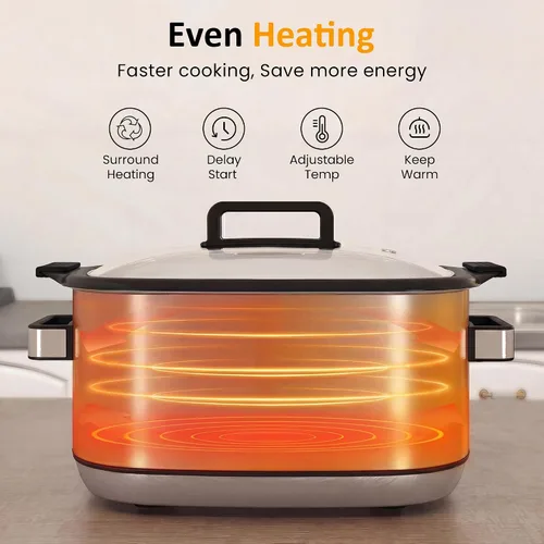 Miniatura 5 de Sunvivi Horno Asador de Cocción Lenta Multi 12 en 1, 6.5QT Plateado Digital Programable con Rejilla, Recipiente Antiadherente Grande Extraíble, Tapa