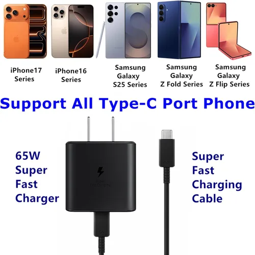 Miniatura 2 de Cargador de pared de carga súper rápida de 65 W, compatible con Samsung Galaxy Z Fold7 Fold6 Fold5 Flip7 Flip6 S24 S25 Ultra Note20 Ultra iPhone17