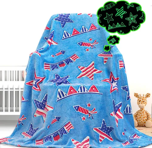 Miniatura 12 de Gdindff Bonita manta infantil que brilla en la oscuridad con diseño de dinosaurio para niños, de franela que brilla en la cama, sofá, sofá, manta