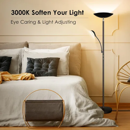 Miniatura 7 de BoostArea Lámpara de pie, LED de 20 W/2000 lúmenes, lámpara de pie torchiere brillante con lámpara de lectura ajustable de 5 W, lámpara de pie