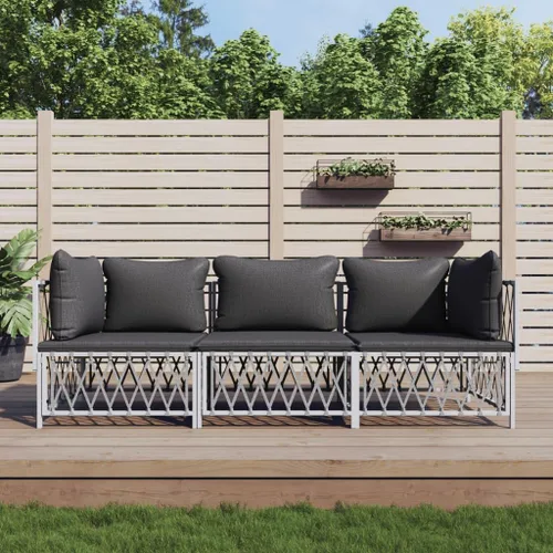 Miniatura 12 de 4-Piece Patio Lounge Set with Cushions White Steel Outdoor Furniture Set for Balcony Porch Garden Small Space Modern Conversation Seating White/2x