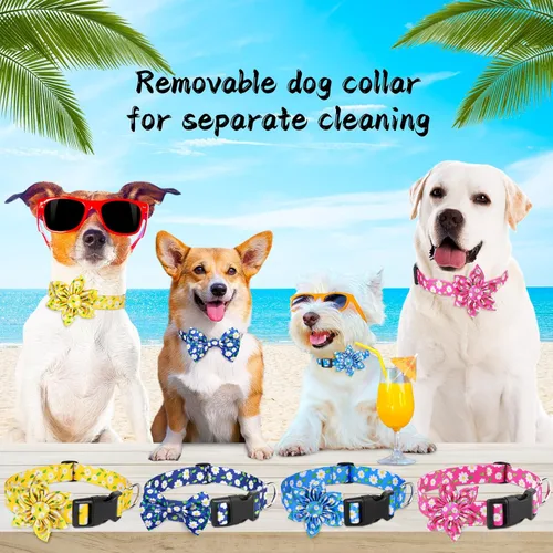 Miniatura 6 de Collar de perro rosa Daisy lindos collares de perro con moño de flores para perros pequeños, medianos y grandes Opciones de color floral rosa