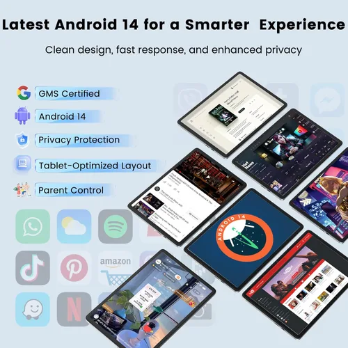 Miniatura 8 de Azeyou 2025 Tablet Android 14 Actualizada, Tablet de 10.1 Pulgadas Procesadores Octa-Core con 8GB RAM 128GB ROM, Pantalla Táctil IPS, Wi-Fi 6, BT