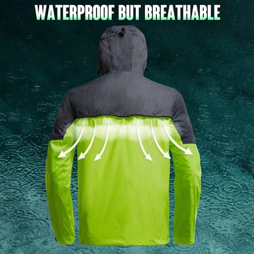 Miniatura 5 de Rodeel Chaqueta impermeable para hombre, ligera, reutilizable, con capucha, para actividades al aire libre
