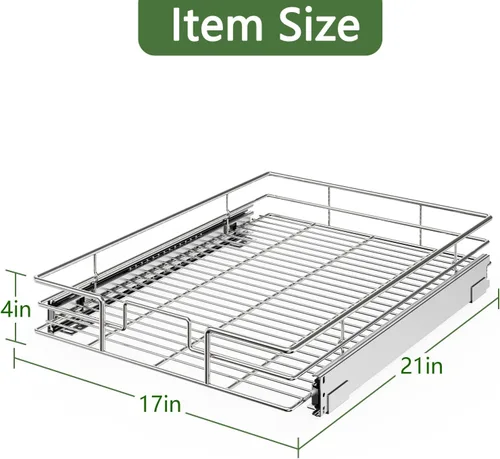 Miniatura 3 de LOVMOR Organizador de gabinete extraíble de 17 pulgadas de ancho x 21 pulgadas de profundidad, estantes extraíbles para armario de cocina, 1 Tier