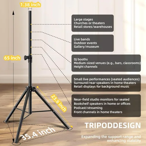 Miniatura 3 de Par de soportes para altavoces, soporte universal tipo trípode para altavoces ajustable de 89 a 152 cm de altura resistente con inserto compatible
