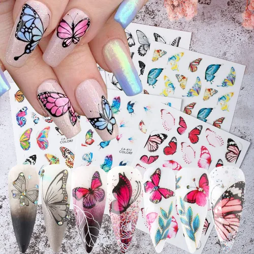Grandes calcomanías de mariposas para uñas, calcomanías de mariposas grandes 3D para uñas, calcomanías autoadhesivas de diseños de mariposas