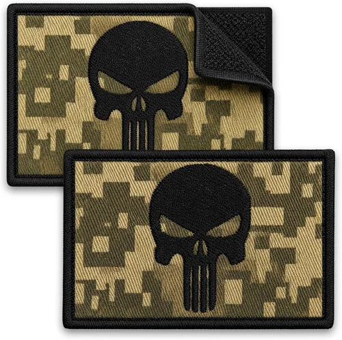 Miniatura 13 de Paquete de 2 parches de calavera roja bordados con gancho y bucle, parches militares tácticos para transportador de placas, mochila, casco, arnés