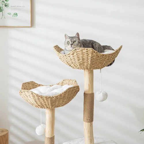 Miniatura 3 de PISARRY Torre de árbol para gatos, árbol moderno de 46 pulgadas para gatos de interior y adultos, condominio de lujo para gatos con poste rascador