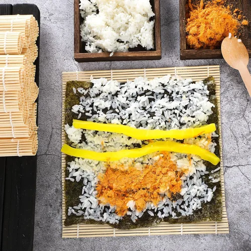 Miniatura 5 de Hoolerry 12 alfombrillas de sushi a granel de bambú para hacer sushi rodillo antiadherente cuadrado para suministros de fiesta en el hogar, 9.5 x