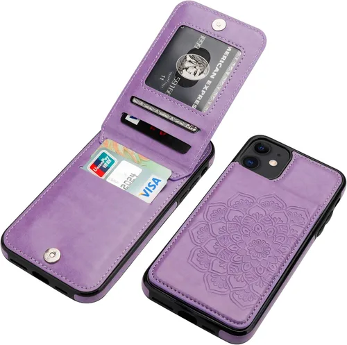 Miniatura 15 de Vaburs Funda para iPhone 11 Pro Max con tarjetero y cartera, diseño de mandala en relieve, piel sintética, 5 ranuras para tarjetas, soporte a prueba