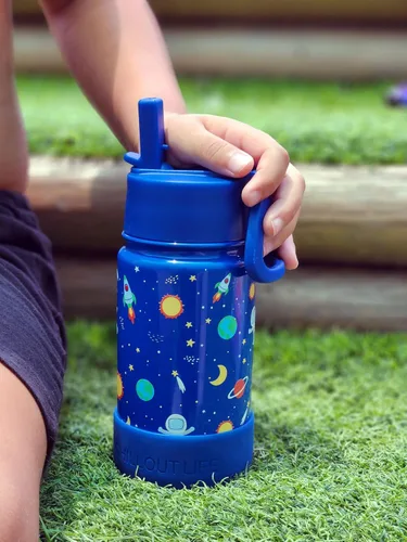 Miniatura 6 de CHILLOUT LIFE Botella de agua aislada para niños de 12 onzas para la escuela con tapa con pajita, a prueba de fugas y bonitas calcomanías Espacio