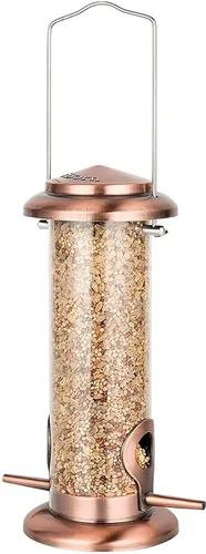 Miniatura 10 de iBorn Comedero de metal para pájaros de cobre cepillado, comedero para pájaros silvestres para colgar al aire libre, acabado de cobre cepillado