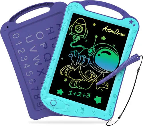 [Certificado por ClimatePartner] HOMESTEC Astrodraw - Bloc de dibujo LCD colorido para niños, tablero de garabatos para niños de 3, 4, 5, 6 años,
