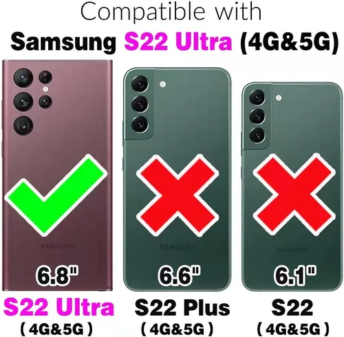 Miniatura 2 de Asuwish Funda para Samsung Galaxy S22 Ultra con protector de pantalla de vidrio templado, funda de cuero con soporte para tarjetas, doble cierre