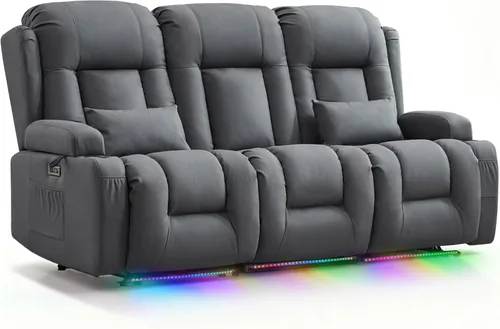Miniatura 30 de TUNYI Sofá Reclinable Eléctrico Loveseat con Masaje y Calor, Asientos de Cine en Casa con Consola, Sofá Reclinable RV Loveseat con USB/Toma