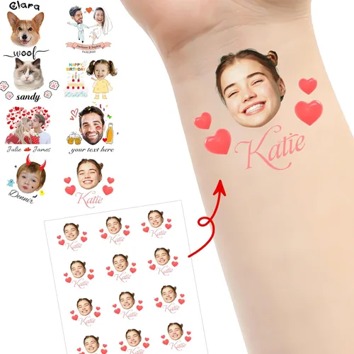 Miniatura 11 de Tatuajes personalizados temporales personalizados temporales con nombre, logotipo, foto facial para adultos, boda, cumpleaños, San Valentín