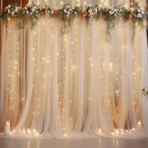 Miniatura 37 de Cortina de telón de fondo de tul negro de 10 x 10 pies con cadena de luces para fiestas, cortinas de fondo de fotos transparentes para bodas