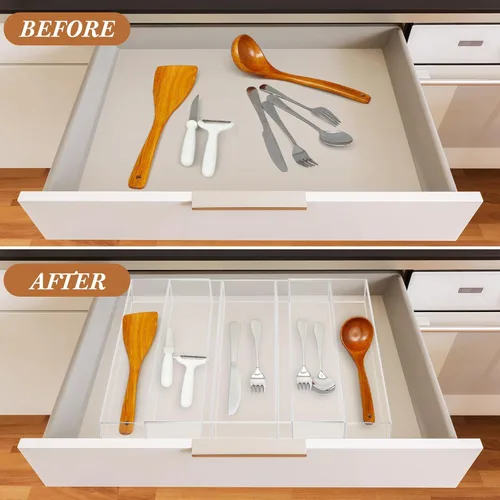 Miniatura 4 de Teenyyou 1 paquete de organizador expandible para cajones de cocina, organizador de utensilios de acrílico transparente, almacenamiento de cubiertos