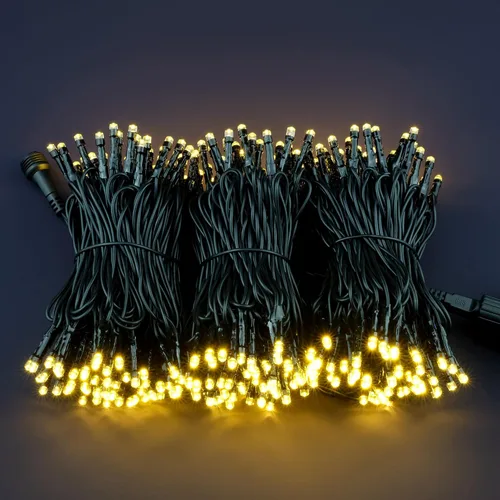 Miniatura 2 de Cadena de 300 luces LED de Navidad de color blanco cálido, 30.5 metros de luces LED de gran angular de 5mm con adaptador de 8 modelos (cable negro)