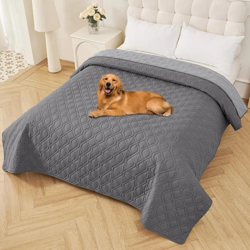 Miniatura 131 de Smiry Funda impermeable para cama de mascota, suave y lavable, para muebles, cama, sofá, reversible, a cuadros (30 x 53 pulgadas, color beige/beige)