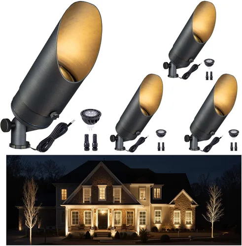 Miniatura 37 de Gardenreet Focos de paisaje de latón de bajo voltaje, luz LED para exteriores de 12 V, luces con cable IP65 impermeables, bronce antiguo