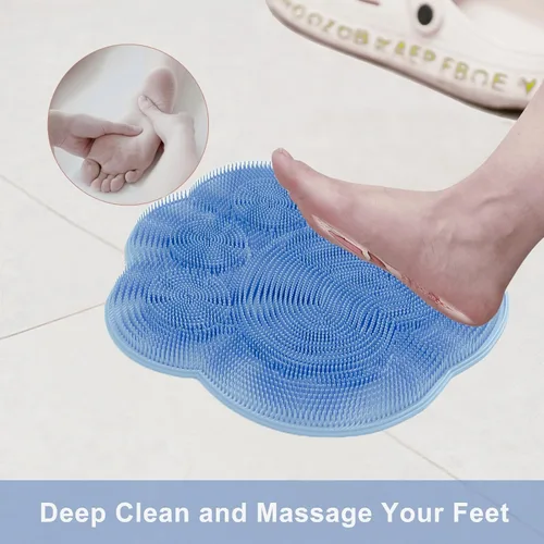Miniatura 3 de Depurador de pies en ducha, tapete de silicona para pies de ducha, depurador de pies de silicona con ventosas, tapete de baño con gancho de Azul