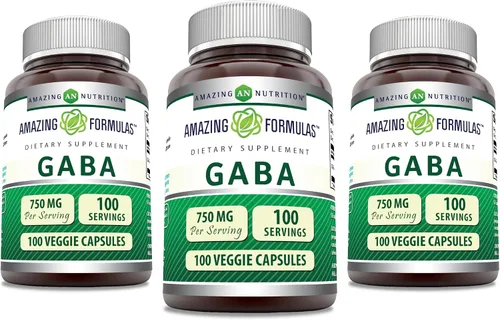 Miniatura 4 de Amazing Formulas GABA - Suplemento de cápsulas vegetales por porción de 750 mg por porción, sin OMG, sin gluten, fabricado en Estados Unidos, ideal