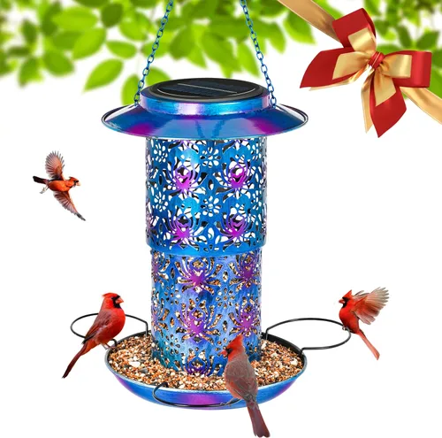 Miniatura 9 de Ottsuls Comedero solar para pájaros para colgar al aire libre, farol de jardín de cardenales salvajes de metal con gancho en S, comedero para Marrón