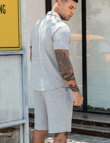 Miniatura 8 de URRU Conjunto de camisa polo y pantalones cortos para hombre, trajes de verano a la moda, casual, de manga corta, traje de polo para hombre