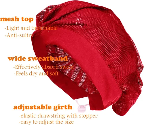 Miniatura 2 de Paquete de 6 gorras de chef ajustables de malla para cocinar, servicio de alimentos, redes para el cabello, red de cocina, gorro reutilizable