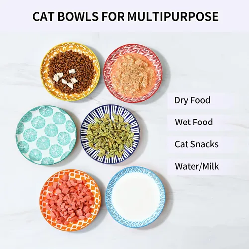 Miniatura 5 de Selamica Cuencos de cerámica para gatos, 6 pulgadas de ancho, cuencos poco profundos para aliviar la fatiga de los bigotes, juego de 6