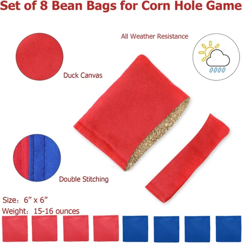 Miniatura 7 de UKASE Juego de Cornhole de Madera Maciza de Tamaño Reglamentario Portátil con Bolsas de Frijoles, Juego de Lanzamiento con Superficie de Veta