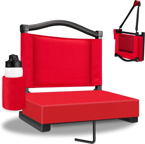 Miniatura 11 de Fragess Asiento para gradas, asientos de estadio con respaldo y cojín grueso, sillas de gradas con correa para el hombro y bolsillo lateral, asiento
