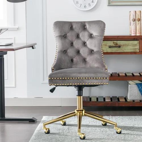 Miniatura 10 de SSLine Elegante silla de escritorio de terciopelo para niñas y mujeres, silla giratoria copetuda para computadora de oficina con ruedas, moderna