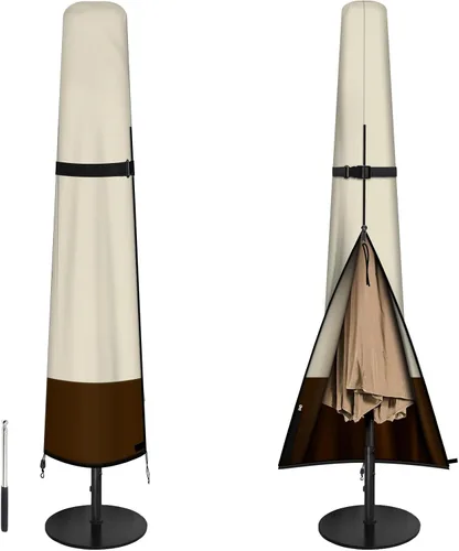 Funda para sombrilla de patio al aire libre con varilla, impermeable, duradera, tela de poliéster 420D, para sombrilla de 7 a 11 pies (600D, beige y