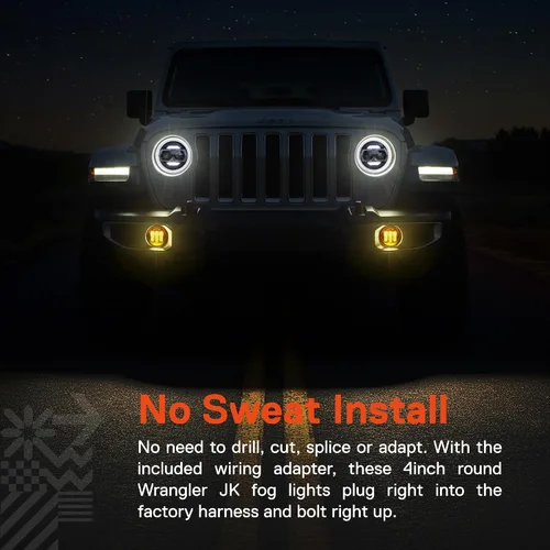 Miniatura 6 de TRUE MODS Luces antiniebla LED de 4 pulgadas 60W color ámbar de repuesto para parachoques delantero de plástico de Jeep Wrangler JK JKU 2007-2018