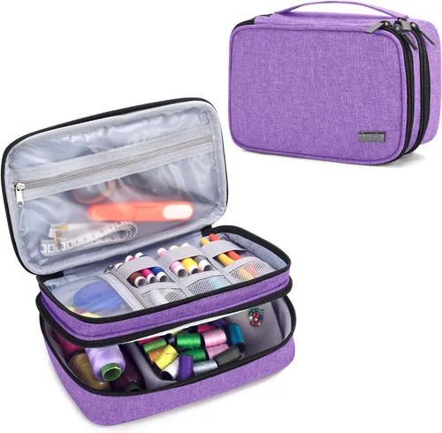 Miniatura 9 de Luxja Organizador de accesorios de costura, organizador de suministros de costura de doble capa para agujas, tijeras, cinta métrica, hilo y otras