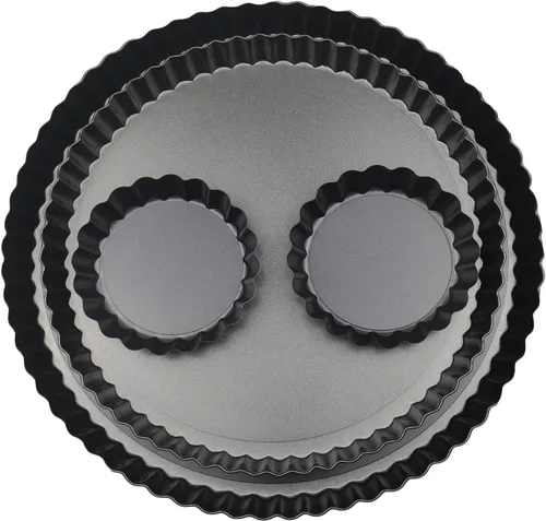 Sartenes redondos de 11 y 9 pulgadas con 2 mini sartenes de 4 pulgadas. Parte inferior extraíble, revestimiento antiadherente, acero al carbono