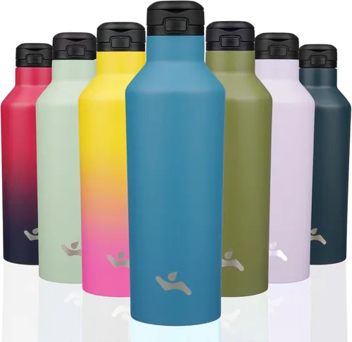 Miniatura 25 de Konokyo - Botella de agua aislada con popote, termo de agua de acero inoxidable de doble pared de 17 onzas con 2 tapas, azul lago