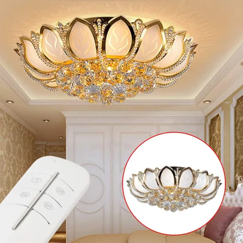 Miniatura 3 de Lámpara LED de montaje empotrado, lámpara de loto de 110 V, candelabro dorado de lujo, lámpara de techo moderna con luz LED, luz suave, luz de techo