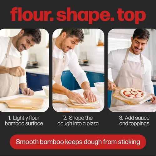 Miniatura 3 de HANS GRILL Pala de madera para pizza de 12 pulgadas, pala de madera de bambú, paleta de 12 pulgadas para horno, paleta de bambú natural de grado