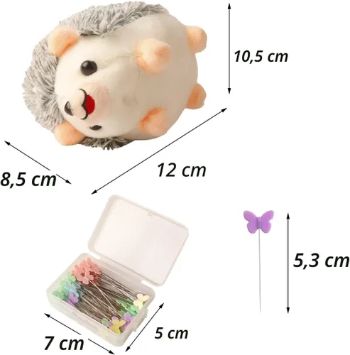 Miniatura 3 de Kit de costura de cojín en forma de erizo con 100 alfileres de colores Gris