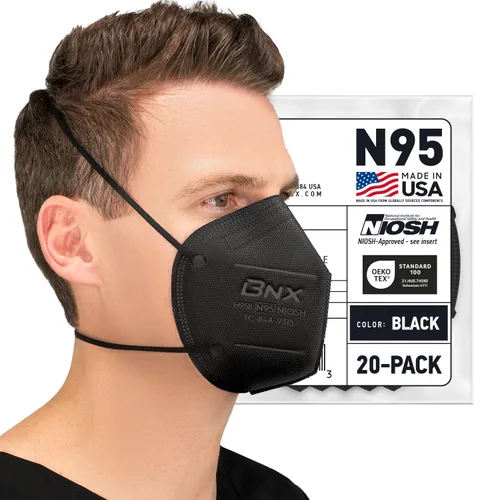 AccuMed BNX N95 - Máscara facial protectora con certificado NIOSH fabricada en Estados Unidos (paquete de 20, número de aprobación TC-84A-9315 /