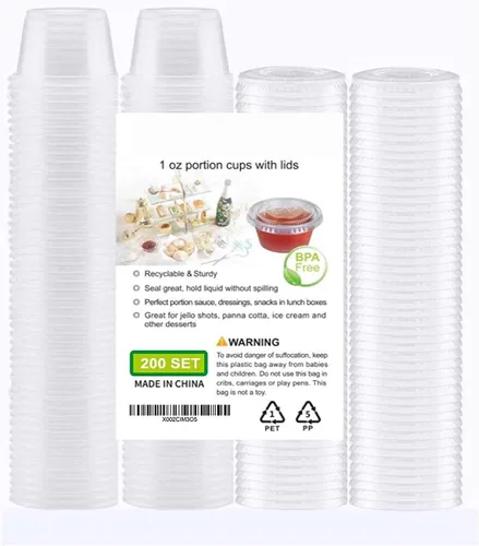 Miniatura 7 de Recipientes de plástico pequeños de polipropileno transparente de 200-1 oz tazas con tapas