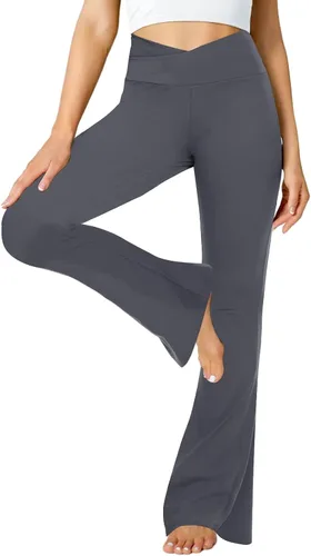 Miniatura 36 de ZOOSIXX Pantalones de yoga acampanados para mujer, leggings cruzados suaves con corte de bota