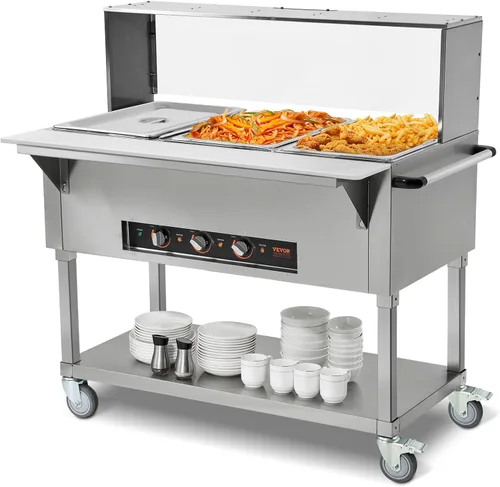 Miniatura 14 de Vevor - Calentador de alimentos comercial de 4 bandejas, mesa de vapor eléctrica de 4 x 20.6QT, calentador de alimentos para buffet de catering